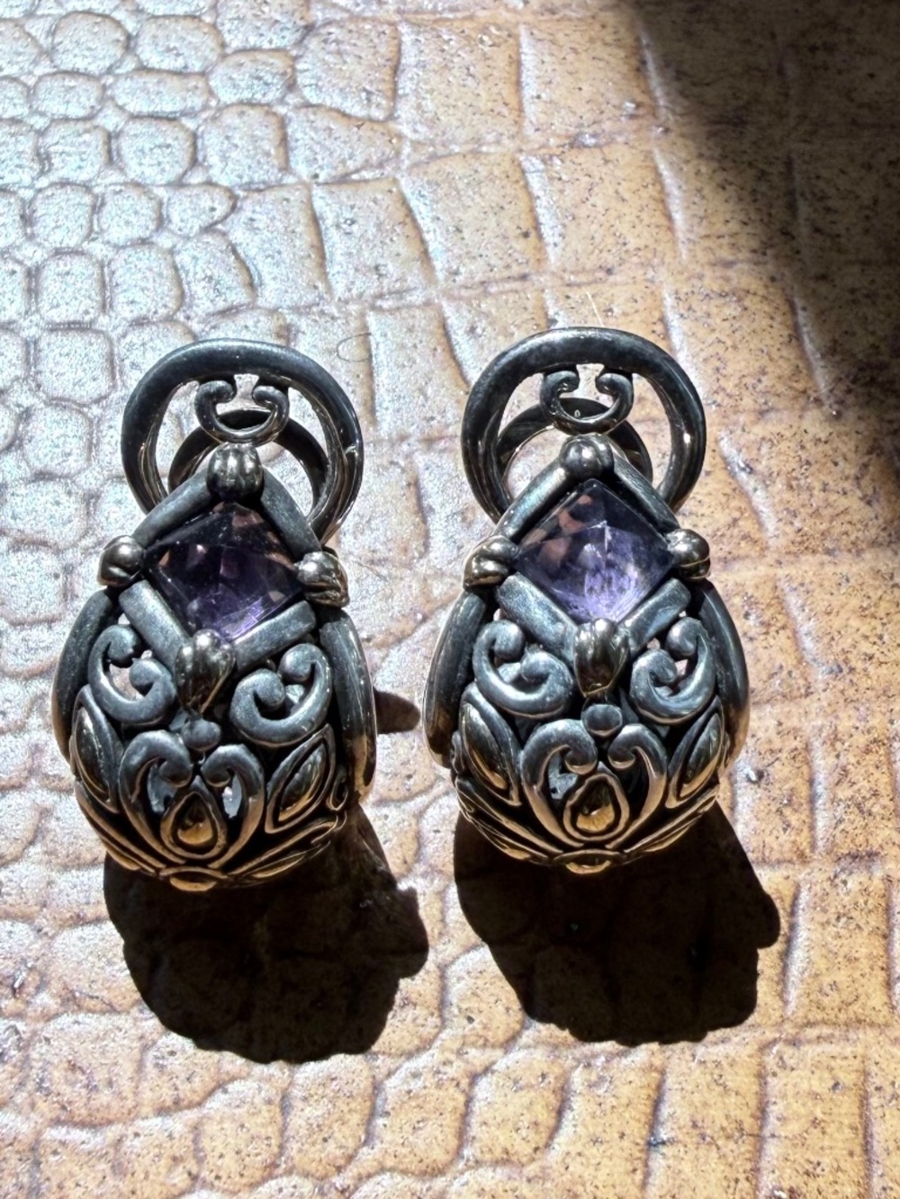 Iconic John Hardy Sterling Silver Amulet and Amethyst  Balinese-Style Earrings –